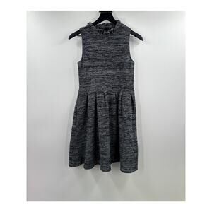 Anthropologie GANNI Dark Grey Ruffle Neck Skater Mini Dress Size Small